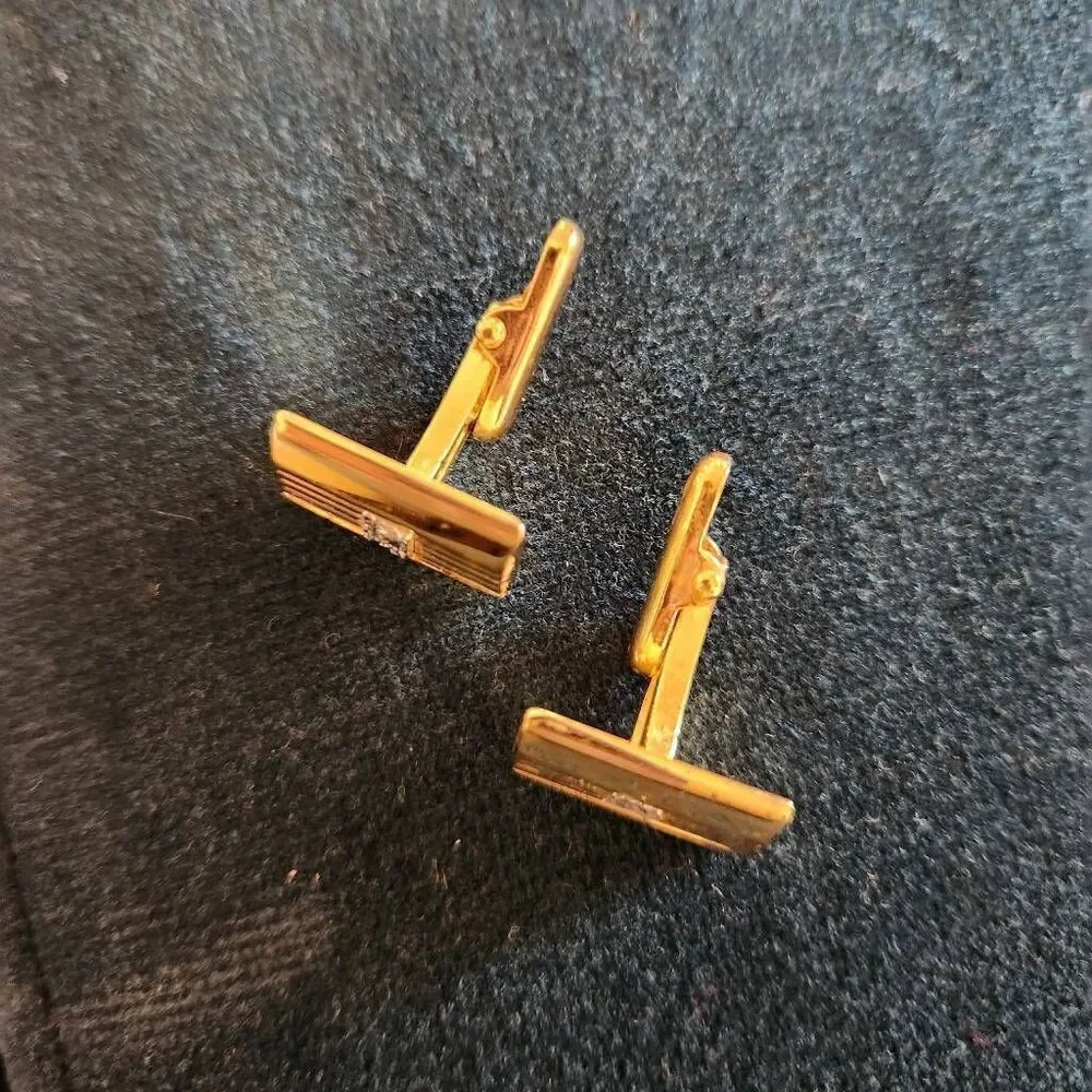Golden diamond vintage cufflinks cuff links rectangular classy dressy formal